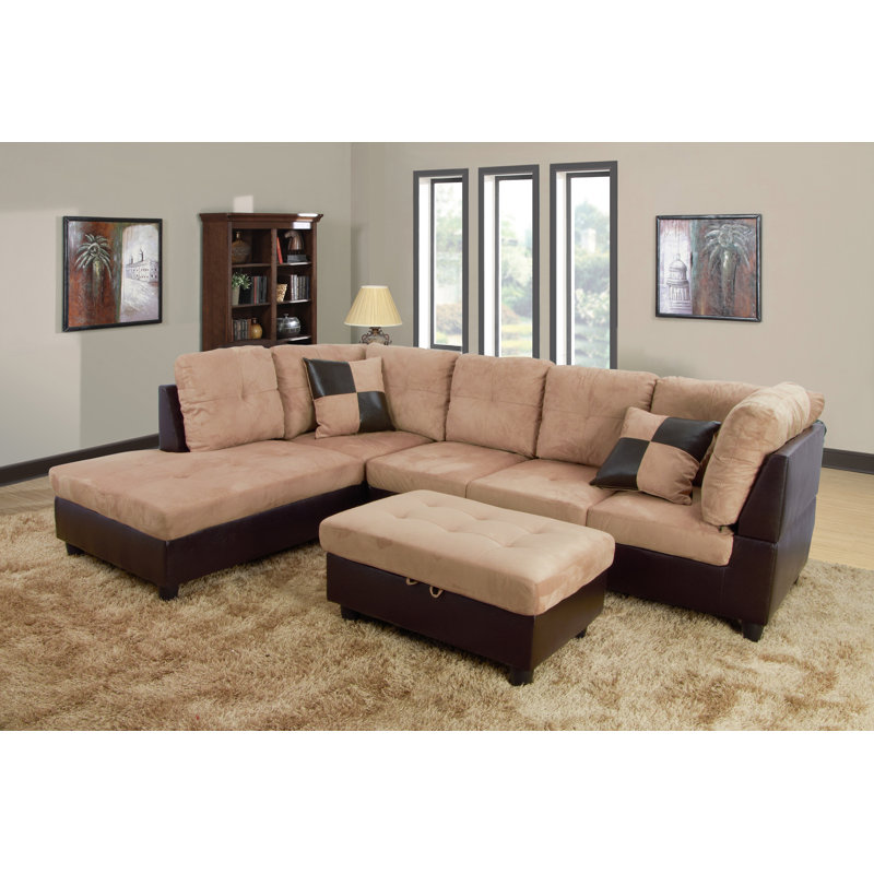 Wade Logan Beeson 103.5 Wide Microfiber Microsuede Sofa Chaise with Ottoman Reviews Wayfair